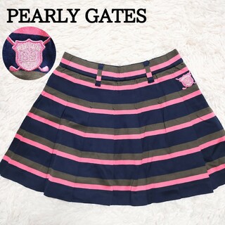 パーリーゲイツ(PEARLY GATES)の美品　パーリーゲイツ　フレアスカート　ボーダー　刺繍ロゴ　ゴルフウェア(ウエア)