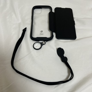 ハミィ(Hamee)のiPhone 14 iFace 手帳型クリアケース リング 黒　ブラック(iPhoneケース)