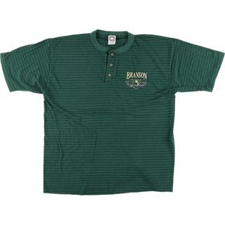 古着 90年代 COTTON DELUXE ボーダー柄 ヘンリーネック プリントTシャツ USA製 メンズXL ヴィンテージ /eaa442874(Tシャツ/カットソー(半袖/袖なし))