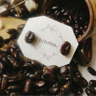 〖coffee☕︎︎︎︎〗本物の珈琲豆 〔ピアス(チタンポスト)〕