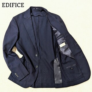 エディフィス(EDIFICE)の美品 エディフィス テーラードジャケット アンコン シルク モヘヤ 濃紺 Ｍ(テーラードジャケット)