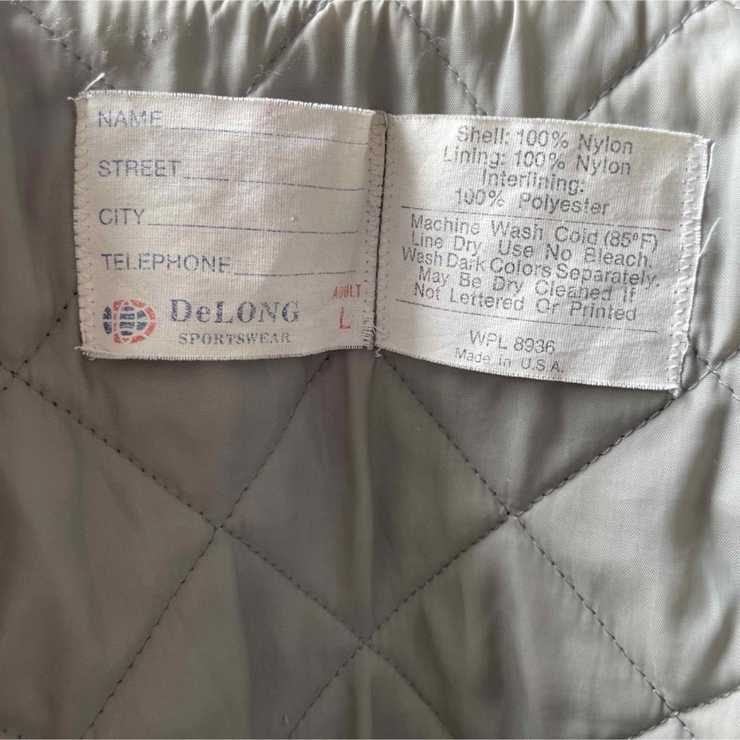 70s 80s DeLONGスタジャン 古着 中綿ナイロンジャケット ネイビーL メンズのジャケット/アウター(ナイロンジャケット)の商品写真