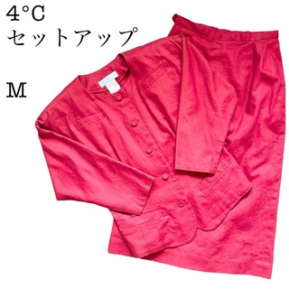 4℃ ヨンドシー スーツセットアップ ジャケット スカート レッド 赤 Mサイズ