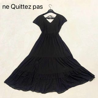 ヌキテパ(ne Quittez pas)のヌキテパ コットンボイルブラックリボンドレス ワンピース ティアード 黒 春夏(ロングワンピース/マキシワンピース)