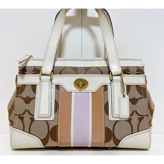 コーチ(COACH)の☆美品☆送料無料☆COACHコーチシグネチャーキャンバス×レザーハンドバッグ☆(ハンドバッグ)