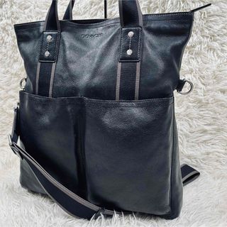 コーチ(COACH)の【美品】コーチ　2way　ヘリテージウェブ　トートバッグ　レザー　黒　斜め掛け(トートバッグ)