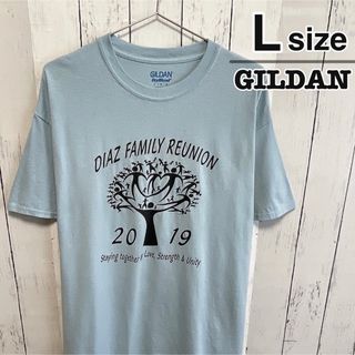 ギルタン(GILDAN)のUSA古着　GILDAN　Tシャツ　L　グレーブルー　プリント　ロゴ　ドライ(Tシャツ/カットソー(半袖/袖なし))