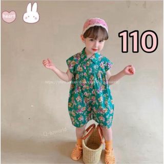 【110】オールインワン　つなぎ　ゆったり　花柄　女の子 子供服 パンツ(その他)