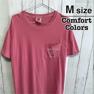 COMFORT COLORS　Tシャツ　ピンク　プリント　胸ポケット　USA古着(Tシャツ/カットソー(半袖/袖なし))