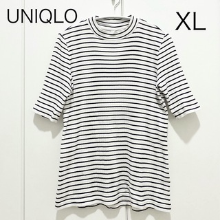 ユニクロ(UNIQLO)のUNIQLO  リブボーダーハイネックTシャツ　XL(Tシャツ(半袖/袖なし))
