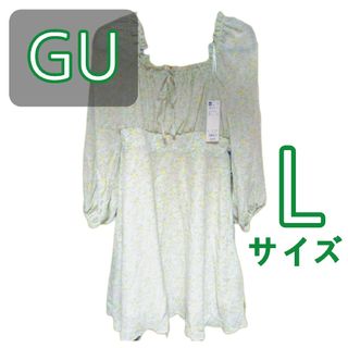 ジーユー(GU)のＧＵ プリントミニワンピース 長袖 小花柄 Ｌサイズ 新品(ミニワンピース)