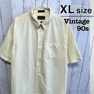 ヴィンテージ(VINTAGE)のUSA古着　90s　半袖シャツ　XL　オックスフォード　ライトイエロー　無地(シャツ)