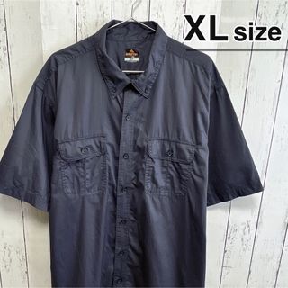 シャツ(shirts)のUSA古着　半袖シャツ　ワークシャツ　XL　ネイビー　ダブルポケット　アウトドア(シャツ)