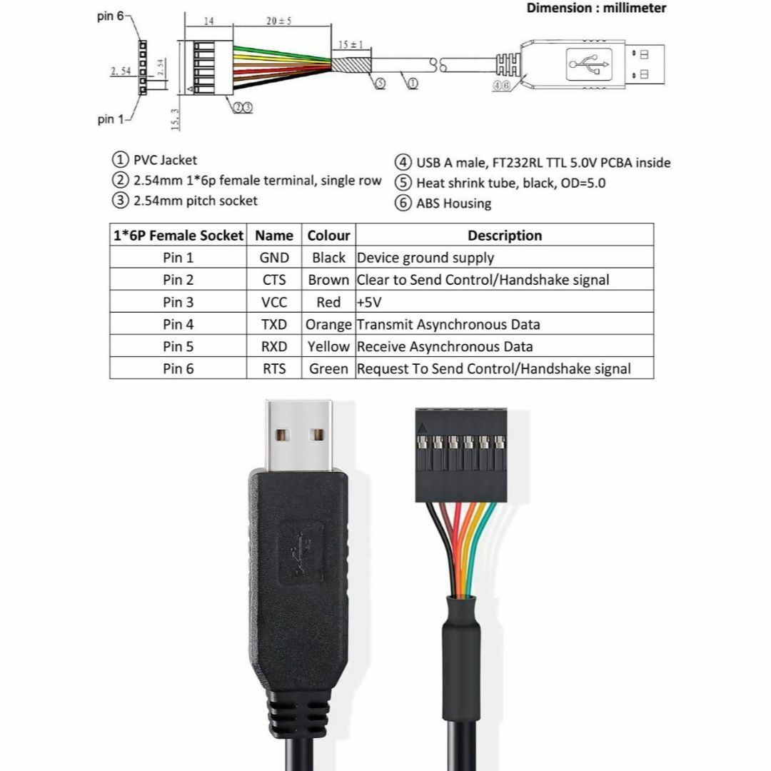 【サイズ:1m】DTECH USB TTL シリアル 変換 ケーブル 5V 1m スマホ/家電/カメラのPC/タブレット(PC周辺機器)の商品写真