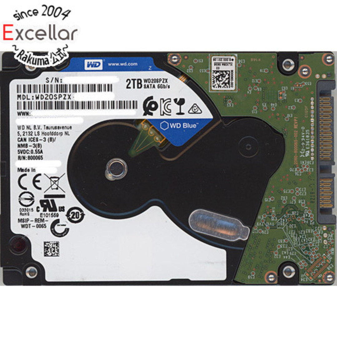 Western Digital(ウエスタンデジタル)のWesternDigital ノート用HDD 2.5inch WD20SPZX 2TB 7mm 0~100時間以内 スマホ/家電/カメラのPC/タブレット(PC周辺機器)の商品写真