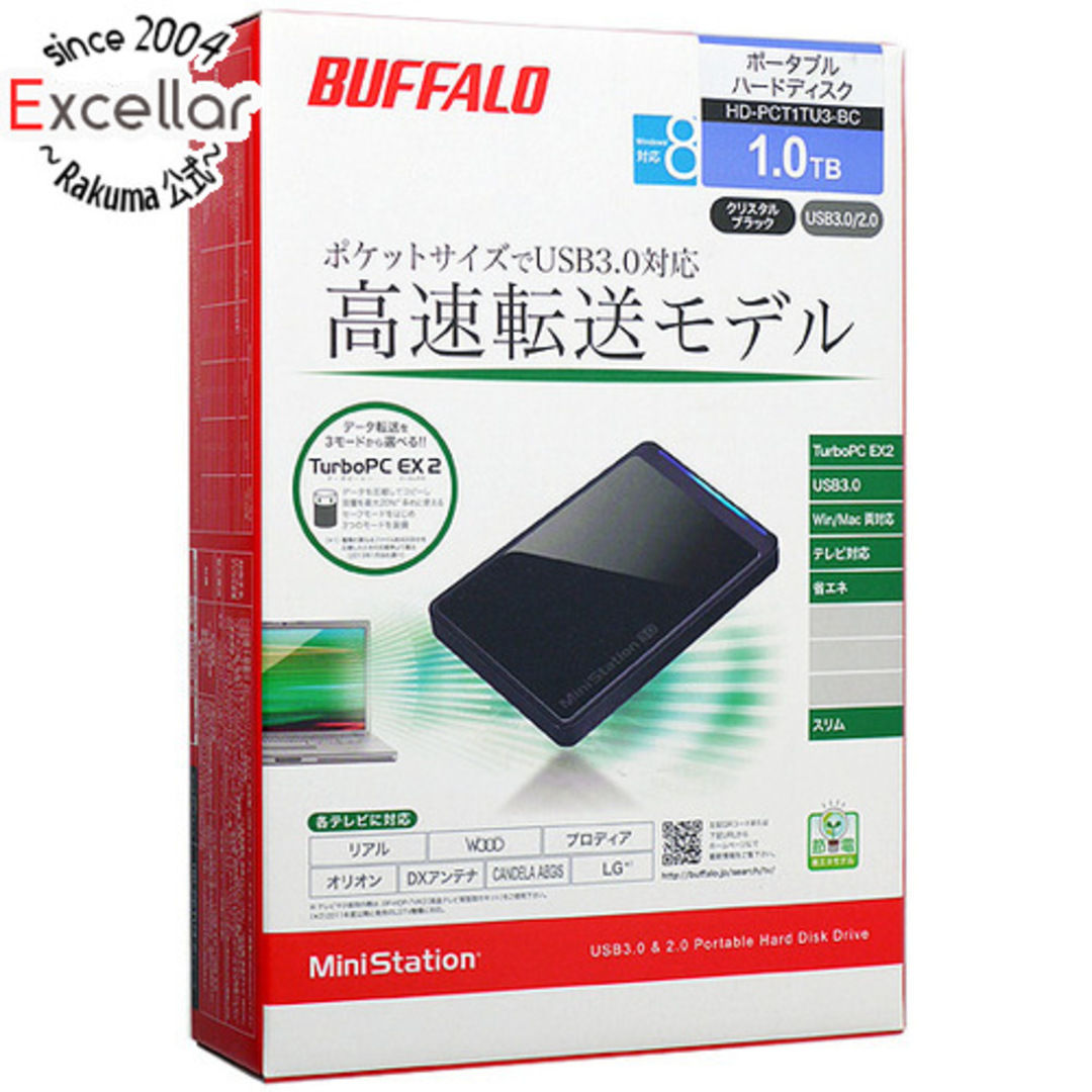Buffalo(バッファロー)のBUFFALO製PortableHD　HD-PCT1TU3-BC　1TB スマホ/家電/カメラのPC/タブレット(PC周辺機器)の商品写真