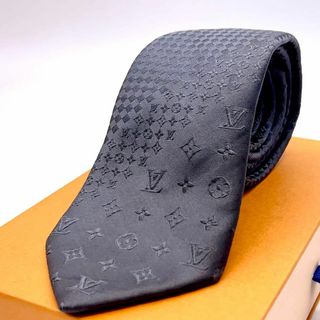 ルイヴィトン(LOUIS VUITTON)の美品　LOUIS VUITTON ネクタイ シルク モノグラム ストライプ 黒(ネクタイ)