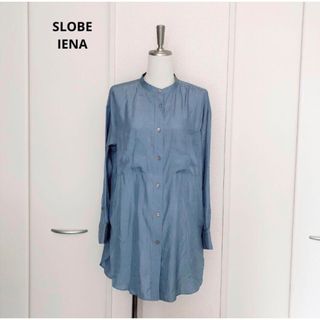 SLOBE IENA - SLOBE IENA イエナ　光沢　バンドカラー　シアー　ロング　シャツ　ブルー