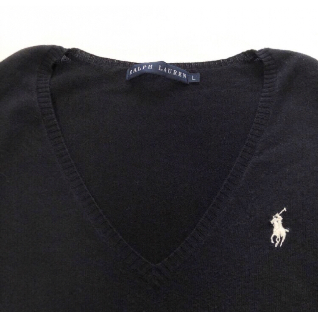 POLO RALPH LAUREN(ポロラルフローレン)のRALPH LAUREN ラルフローレン　コットン　Vネック　ニット　ブラック レディースのトップス(ニット/セーター)の商品写真