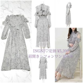 INGNI 肩開きフリル花柄シフォンワンピース