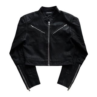 リックオウエンス(Rick Owens)のno mass prod  Cropped Moto denim jacket(ライダースジャケット)