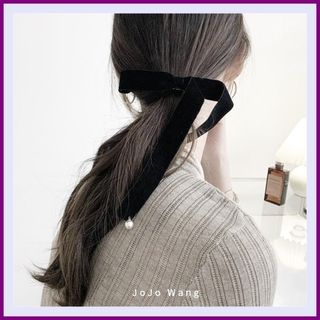 ☆彡新品　ベロアリボン　ヘアクリップ　ブラック　黒　ヘアアレンジ　オルチャン☆彡(バレッタ/ヘアクリップ)