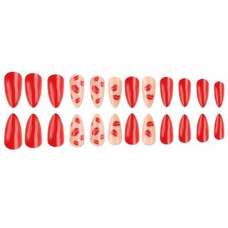 N623 既成ネイルチップ24枚セット 赤 唇 キスマーク バレンタイン ギャル コスメ/美容のネイル(つけ爪/ネイルチップ)の商品写真