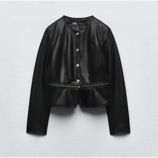 ザラ(ZARA)のZARA ノーカラーエコレザージャケット S(ライダースジャケット)