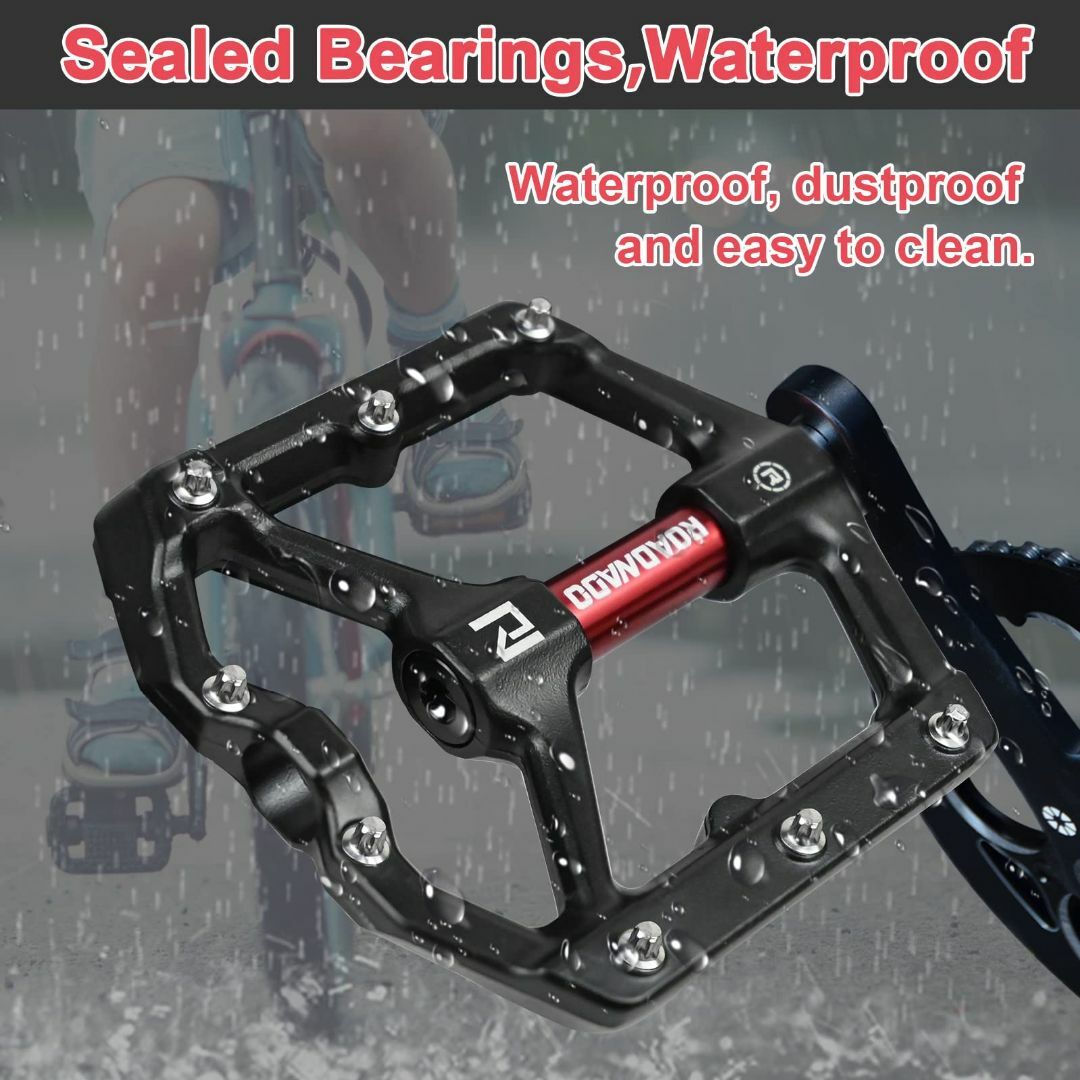 色:ブラック-レッドROADNADO フラットペダル 自転車ペダル 916  スポーツ/アウトドアの自転車(パーツ)の商品写真