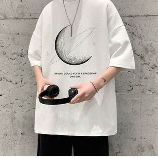 Tシャツ　3 XL　ストリート　オーバーサイズ　おしゃれ　月　半袖　ホワイト　白(Tシャツ/カットソー(半袖/袖なし))