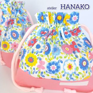 キャンディフラワー×サーモンピンク ハンドメイド お弁当袋 コップ袋 女の子(外出用品)