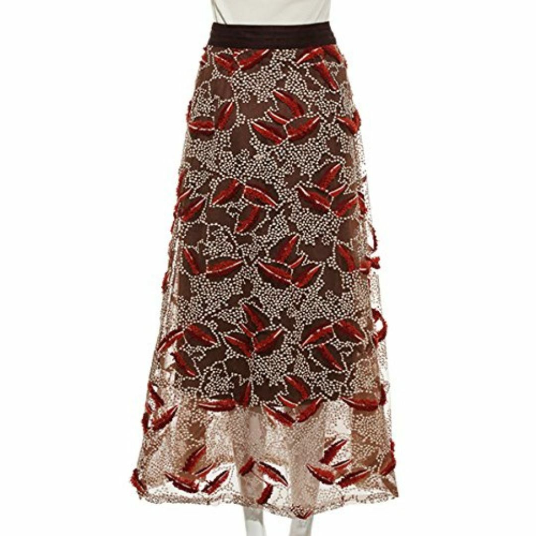 【色: ブラウン】[リリーブラウン] フェザー柄刺繍ロングスカート LWFS18 レディースのファッション小物(その他)の商品写真