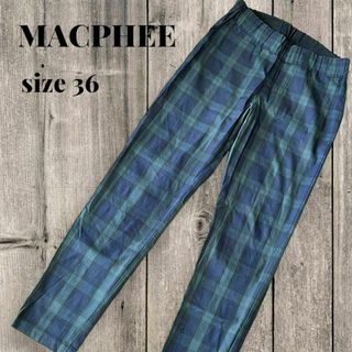 MACPHEE - MACPHEE マカフィー スリム パンツ チェック 紺×緑 ウエストゴム 36