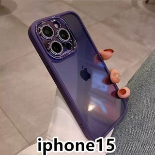 iphone15ケース  レンズ保護付き　透明　 耐衝撃  紫123(iPhoneケース)