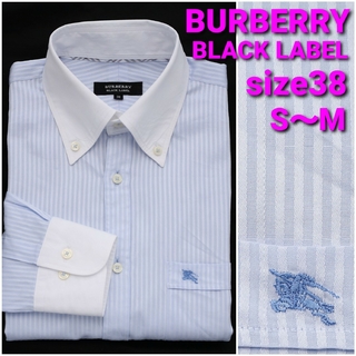 バーバリーブラックレーベル(BURBERRY BLACK LABEL)のBURBERRY クレリックシャツ size38 メンズS～M ストライプ柄(シャツ)