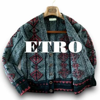 エトロ(ETRO)のB10 美品 Mサイズ『エトロ』総柄 アーガイルデザイン 長袖 カーディガン(カーディガン)