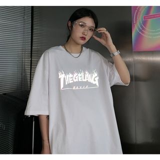 【大人気商品】反射 ペアコーデ 半袖 Ｔシャツ スケーター ストリート 夏 韓国(Tシャツ/カットソー(半袖/袖なし))