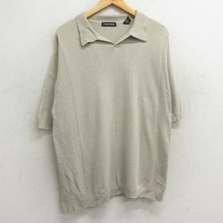 XL★古着 半袖 セーター メンズ 00年代 00s 開襟 オープンカラー 薄ベージュ カーキ 24may06 中古 トップス(ニット/セーター)