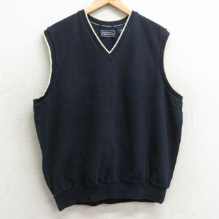 XL★古着 ニット ベスト メンズ 無地 大きいサイズ コットン Vネック 紺他 ネイビー 24may06 中古 トップス(ニット/セーター)