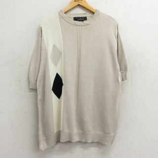 XL★古着 半袖 セーター メンズ 00年代 00s シルク クルーネック ベージュ他 カーキ 24may06 中古 トップス(ニット/セーター)