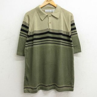 XL★古着 半袖 セーター メンズ 00年代 00s 襟付き ラグラン 濃緑他 グリーン 24may06 中古 トップス(ニット/セーター)