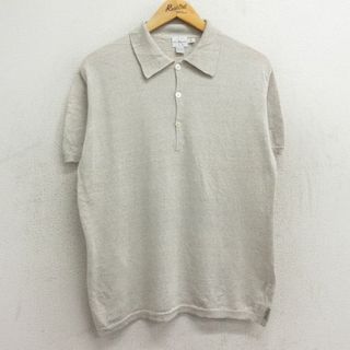 シーケーカルバンクライン(ck Calvin Klein)のM★古着 カルバンクライン Calvin Klein 半袖 セーター メンズ 無地 襟付き リネン 薄ベージュ カーキ 24may06 中古 トップス(ニット/セーター)