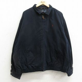 ラルフローレン(Ralph Lauren)のXL★古着 ラルフローレン Ralph Lauren 長袖 ブランド ジャケット スイングトップ メンズ 90年代 90s ワンポイントロゴ 大きいサイズ コットン 紺 ネイビー 内側フランネル 24may06 中古 アウター ジャンパー ブルゾン(ダッフルコート)