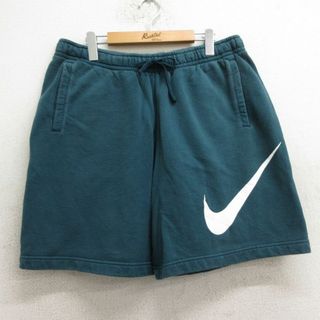 ナイキ(NIKE)のW37★古着 ナイキ NIKE ショート スウェット パンツ ショーツ メンズ 00年代 00s ビッグロゴ 青緑 24may06 中古 ボトムス 短パン ショーパン(ワークパンツ/カーゴパンツ)