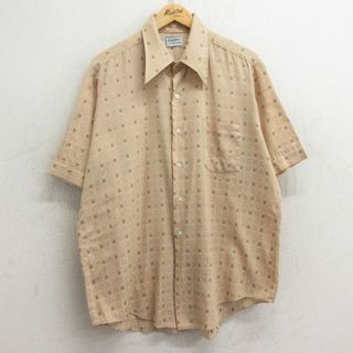 XL★古着 バンヒューセン 半袖 シャツ メンズ 70年代 70s ロング丈 ベージュ他 カーキ チェック 24may06 中古 トップス(シャツ)