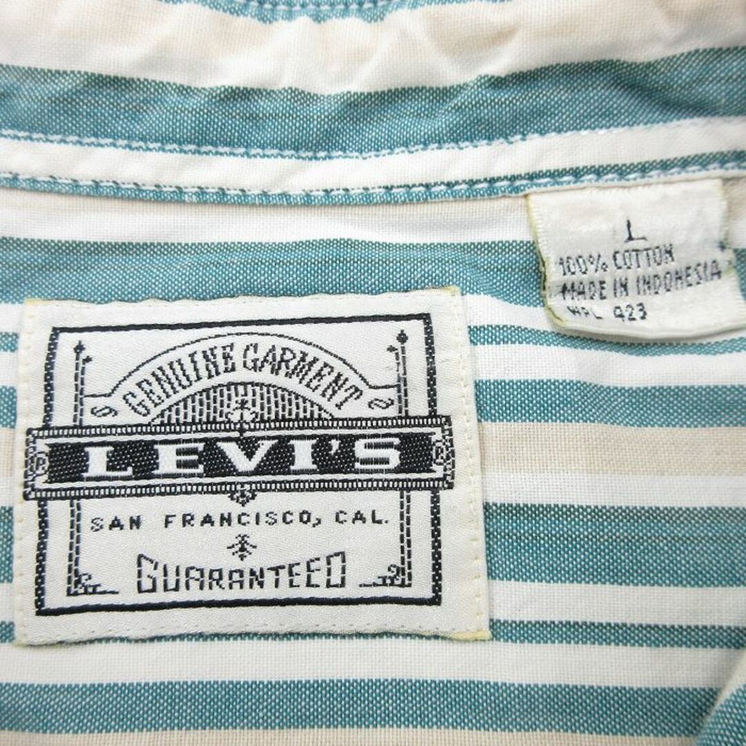 Levi's(リーバイス)のXL★古着 リーバイス Levis 長袖 ブランド シャツ メンズ 00年代 00s コットン 緑他 グリーン ストライプ 24may06 中古 トップス メンズのトップス(シャツ)の商品写真