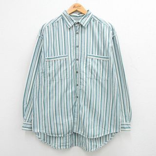 リーバイス(Levi's)のXL★古着 リーバイス Levis 長袖 ブランド シャツ メンズ 00年代 00s コットン 緑他 グリーン ストライプ 24may06 中古 トップス(シャツ)