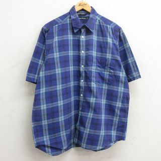 ノーティカ(NAUTICA)のXL★古着 ノーティカ NAUTICA 半袖 ブランド シャツ メンズ 90年代 90s ワンポイントロゴ 大きいサイズ コットン 青他 ブルー チェック 24may06 中古 トップス(シャツ)