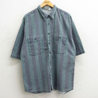 XL★古着 半袖 シャツ メンズ 00年代 00s コットン 緑他 グリーン ストライプ 24may06 中古 トップス(シャツ)