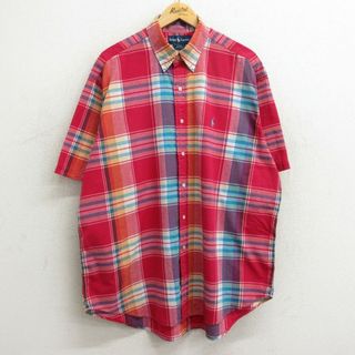 ラルフローレン(Ralph Lauren)のXL★古着 ラルフローレン Ralph Lauren 半袖 ブランド シャツ メンズ 90年代 90s ワンポイントロゴ BLAKE 大きいサイズ コットン 開襟 オープンカラー 赤他 レッド チェック 【spe】 24may06 中古 トップス(シャツ)